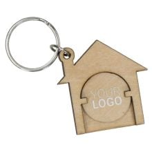 Holzchip-Schlüsselanhänger 'House' in natur