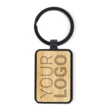 Schlüsselanhänger aus Bambus und Metall rechteckig in schwarz Schlüsselanhänger aus Bambus und Metall rechteckig in schwarz