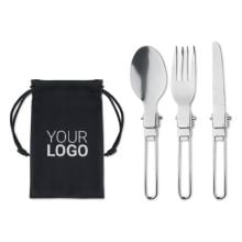 3teiliges Camping-Besteck in schwarz 3teiliges Camping-Besteck in schwarz