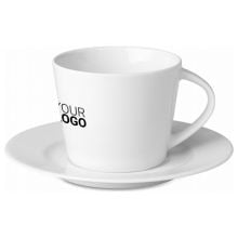 Cappuccino Tasse und Untertasse in weiß Cappuccino Tasse und Untertasse in weiß