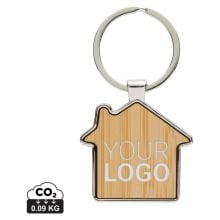 Schlüsselring Haus aus RCS rec. Zinklegierung mit Bambus in silber/ braun Schlüsselring Haus aus RCS rec. Zinklegierung mit Bambus in silber/ braun