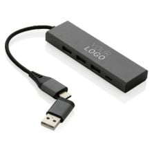 Terra Hub aus RCS recyceltem Aluminium mit 3 USB-Anschlüssen in grau Terra Hub aus RCS recyceltem Aluminium mit 3 USB-Anschlüssen in grau