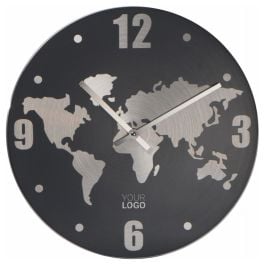 Wanduhr aus Aluminium mit Weltkarte BALTASAR - grau Wanduhr aus Aluminium mit Weltkarte BALTASAR - grau