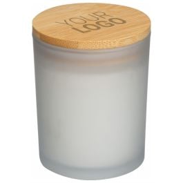 Kerze in gefrostetem Glas mit Bambusdeckel JOSEFA - transparent Kerze in gefrostetem Glas mit Bambusdeckel JOSEFA - transparent
