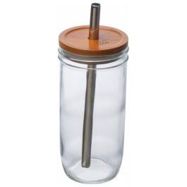 Glasbecher mit Bambusdeckel und Trinkhalm BENEDYKT - transparent Glasbecher mit Bambusdeckel und Trinkhalm BENEDYKT - transparent