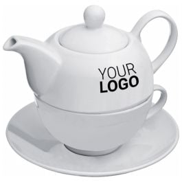 Teekanne mit Tasse und Untersetzer aus Porzellan ELIAS - weiss Teekanne mit Tasse und Untersetzer aus Porzellan ELIAS - weiss
