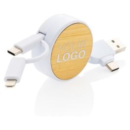 Ontario ausziehb. 6-in-1 Kabel aus RCS recyceltem Kunststoff - weiß Ontario ausziehb. 6-in-1 Kabel aus RCS recyceltem Kunststoff - weiß