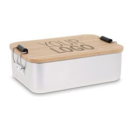 Lunchbox aus Aluminium mit Bambusdeckel in silber Lunchbox aus Aluminium mit Bambusdeckel in silber