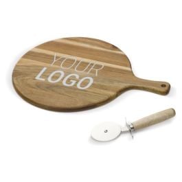 Pizza Schneidebrett mit Rollmesser in holz Pizza Schneidebrett mit Rollmesser in holz