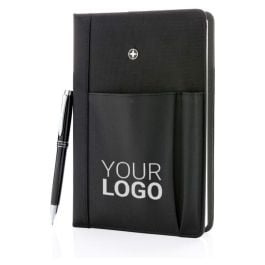Notizbuch und Stift in schwarz Notizbuch und Stift in schwarz