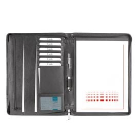 Schreibmappe A4 mit RV in schwarz, Rindnappaleder Schreibmappe A4 mit RV in schwarz, Rindnappaleder