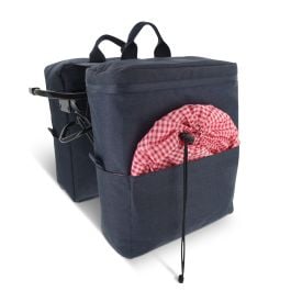 Picknick-Doppel-Fahrradtasche aus R-PET-Material in dunkelblau Picknick-Doppel-Fahrradtasche aus R-PET-Material in dunkelblau