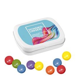 Mini Klappdose mit Schokolinsen Mini Klappdose mit Schokolinsen