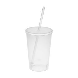 Trinkbecher 'Vital', 500 ml mit Deckel und Strohhalm - transparent-milchig Trinkbecher 'Vital', 500 ml mit Deckel und Strohhalm - transparent-milchig