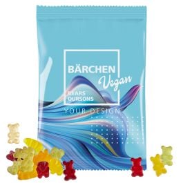 Fruchtgummi 100g Tüten, vegane Bärchen - Standard Produktionszeit Fruchtgummi 100g Tüten, vegane Bärchen - Standard Produktionszeit