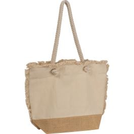 Strandtasche mit Juteboden und Fransen RICARDA - beige Strandtasche mit Juteboden und Fransen RICARDA - beige